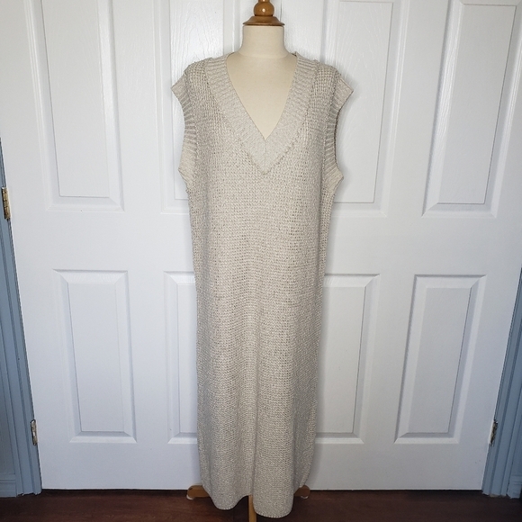 Free People Beach Sweater Dress M Swim Cover-up Lounge Boho Minimalist V-neck - Picture 2 of 10